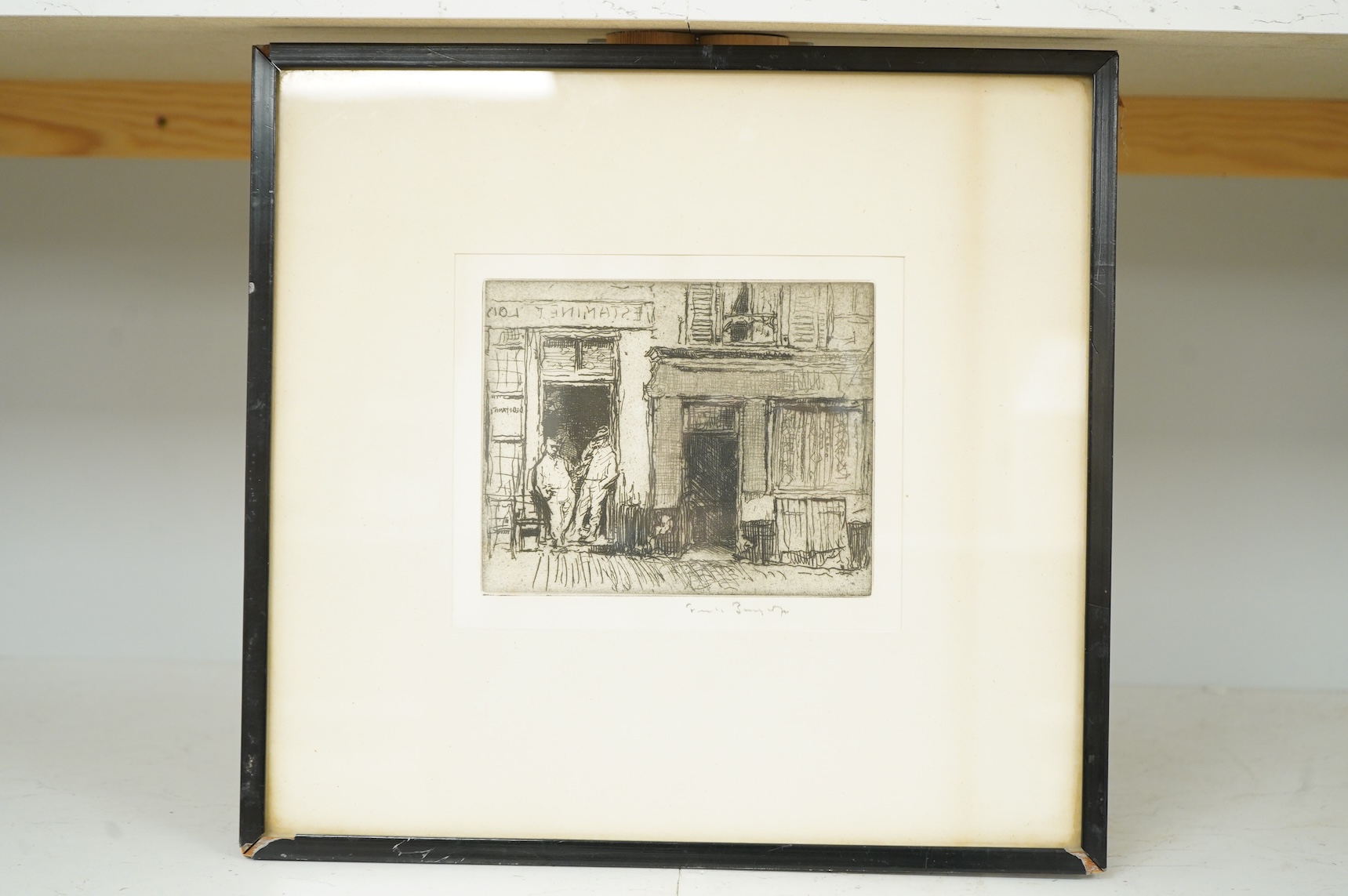 Sir Frank Brangwyn RA, RWS, RBA, (1867-1956), 'Estaminet at Montreuil’, signed in pencil, c.1907, dry point etching, 15.5 x 19cm